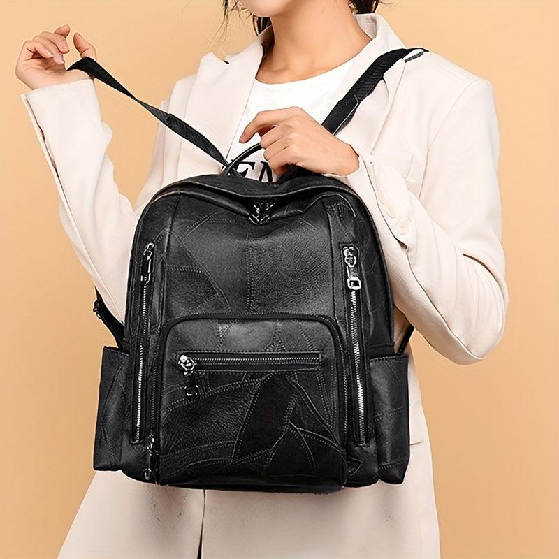 Vintage Solid Backpack Lightweight Zipper Rucksack For Work