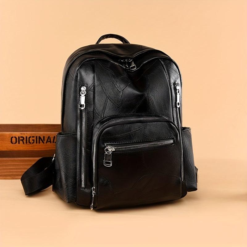Vintage Solid Backpack Lightweight Zipper Rucksack For Work