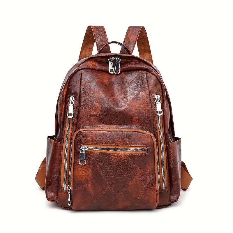 Vintage Solid Backpack Lightweight Zipper Rucksack For Work