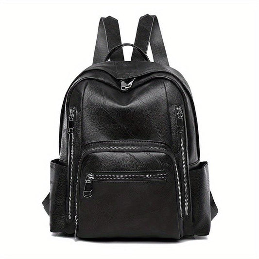 Vintage Solid Backpack Lightweight Zipper Rucksack For Work