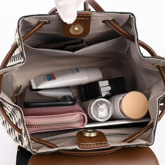 Houndstooth Flap Backpack Drawstring Daypack Women's Travel School Bag