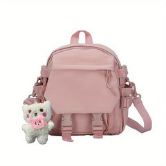 Bear Pendant Backpack Nylon Waterproof Lightweight School Travel Bag