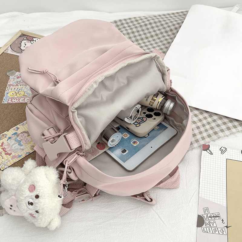 Bear Pendant Backpack Nylon Waterproof Lightweight School Travel Bag