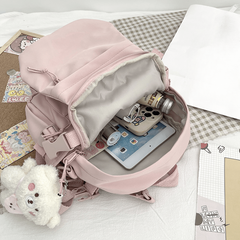 Bear Pendant Backpack Nylon Waterproof Lightweight School Travel Bag