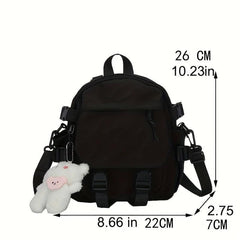 Bear Pendant Backpack Nylon Waterproof Lightweight School Travel Bag