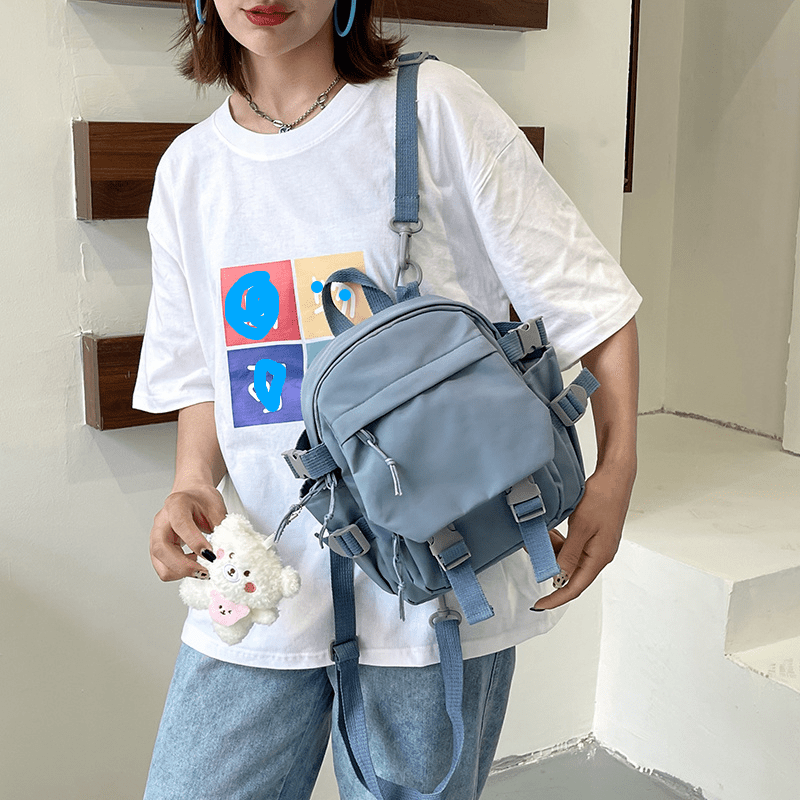 Bear Pendant Backpack Nylon Waterproof Lightweight School Travel Bag