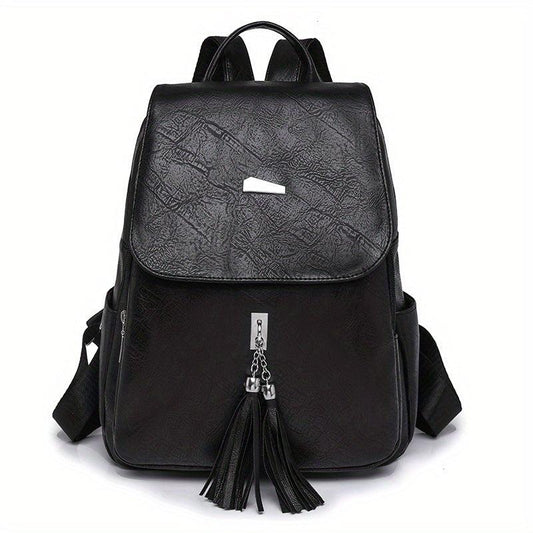 Casual Vintage Zipper Backpack Solid Rucksack With Tassel