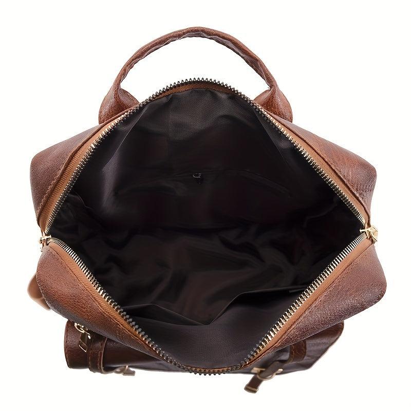Large Capacity Retro Backpack Versatile PU Leather Zip Women's Casual Backpack