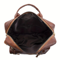 Large Capacity Retro Backpack Versatile PU Leather Zip Women's Casual Backpack