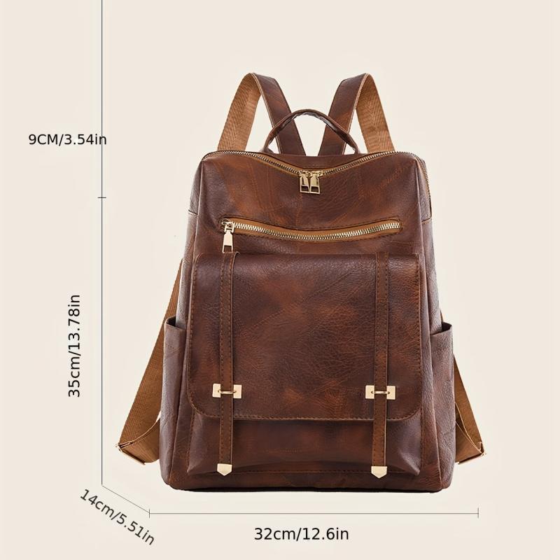 Large Capacity Retro Backpack Versatile PU Leather Zip Women's Casual Backpack
