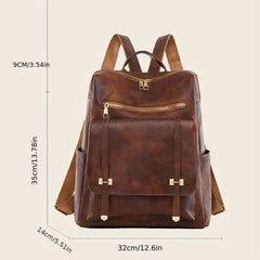 Large Capacity Retro Backpack Versatile PU Leather Zip Women's Casual Backpack