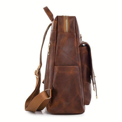 Large Capacity Retro Backpack Versatile PU Leather Zip Women's Casual Backpack