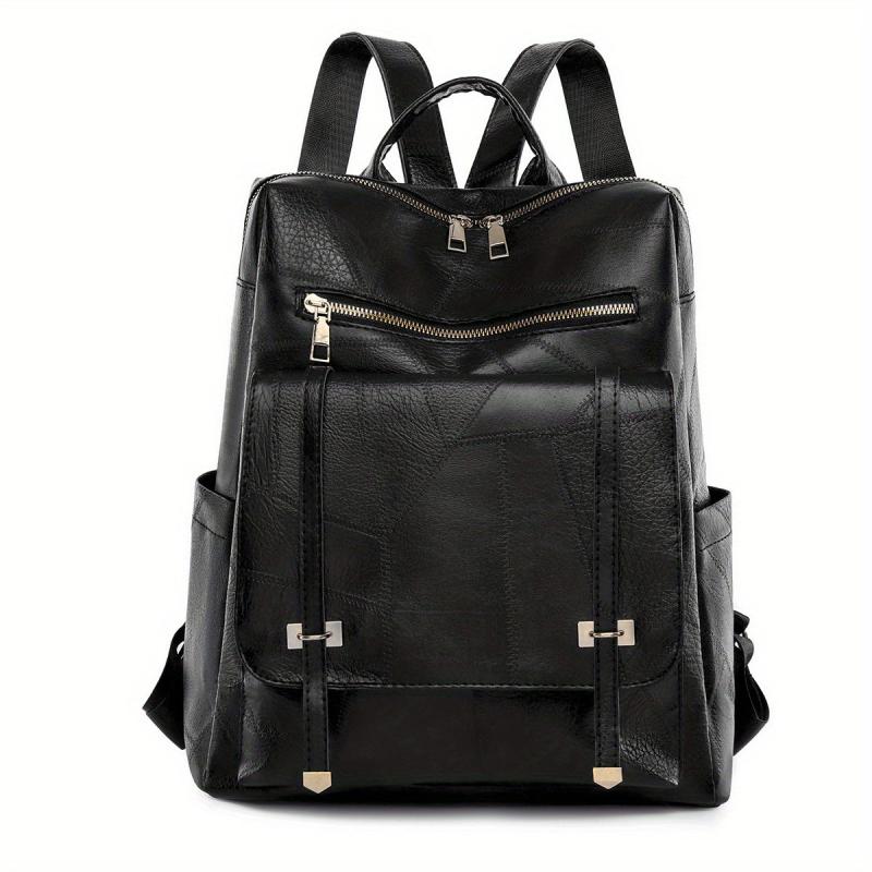 Large Capacity Retro Backpack Versatile PU Leather Zip Women's Casual Backpack