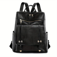 Large Capacity Retro Backpack Versatile PU Leather Zip Women's Casual Backpack