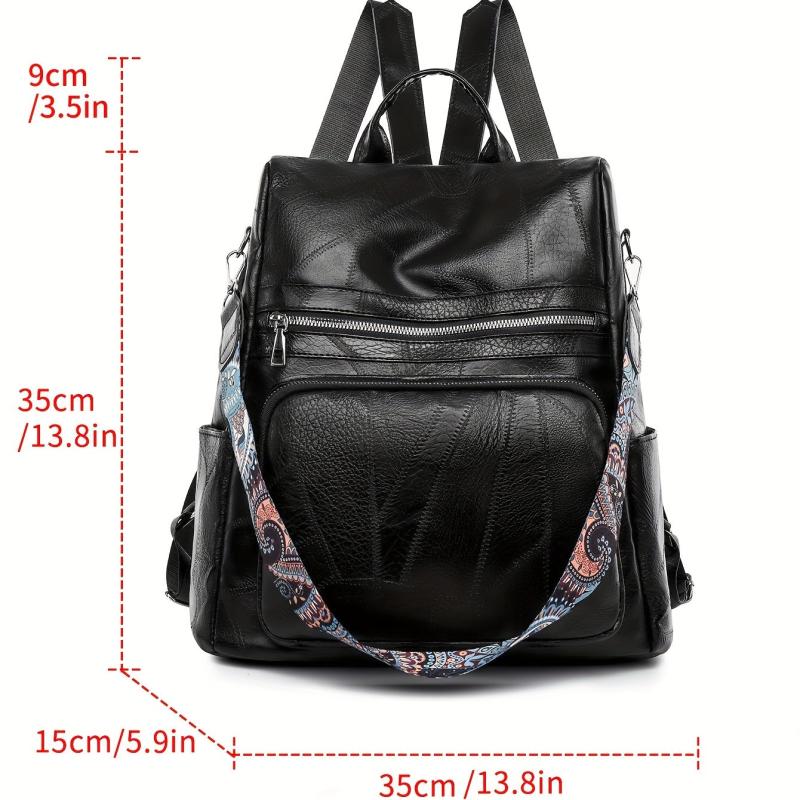 Vintage Solid Backpack Zipper Classic Rucksack With Detachable Strap Women's