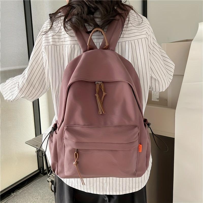 Minimalist Solid Backpack Zipper Versatile School Bag Women's