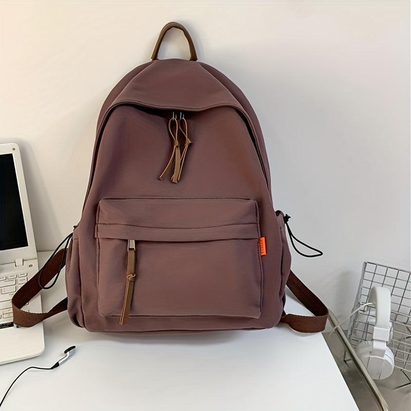 Minimalist Solid Backpack Zipper Versatile School Bag Women's