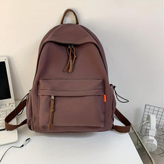 Minimalist Solid Backpack Zipper Versatile School Bag Women's
