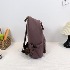 Minimalist Solid Backpack Zipper Versatile School Bag Women's