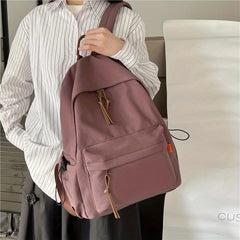 Minimalist Solid Backpack Zipper Versatile School Bag Women's