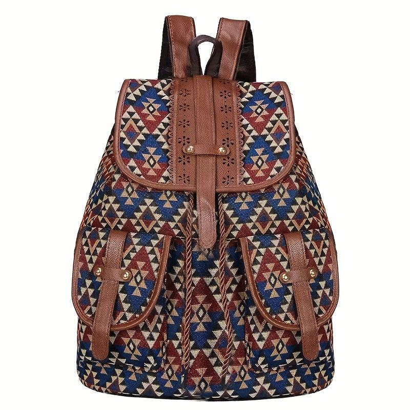 Vintage Canvas Argyle Pattern Flap Backpack for Women