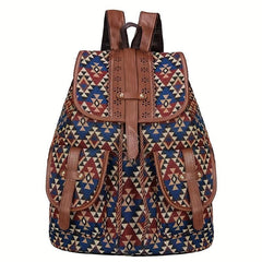 Vintage Canvas Argyle Pattern Flap Backpack for Women