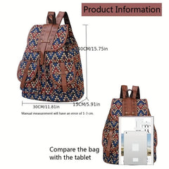 Vintage Canvas Argyle Pattern Flap Backpack for Women