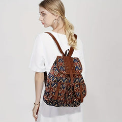 Vintage Canvas Argyle Pattern Flap Backpack for Women