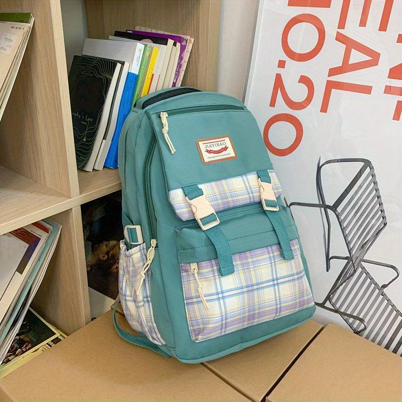 Plaid Large Capacity Backpack Nylon Durable Lightweight School Travel Bag
