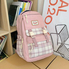 Plaid Large Capacity Backpack Nylon Durable Lightweight School Travel Bag