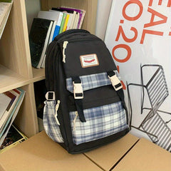 Plaid Large Capacity Backpack Nylon Durable Lightweight School Travel Bag