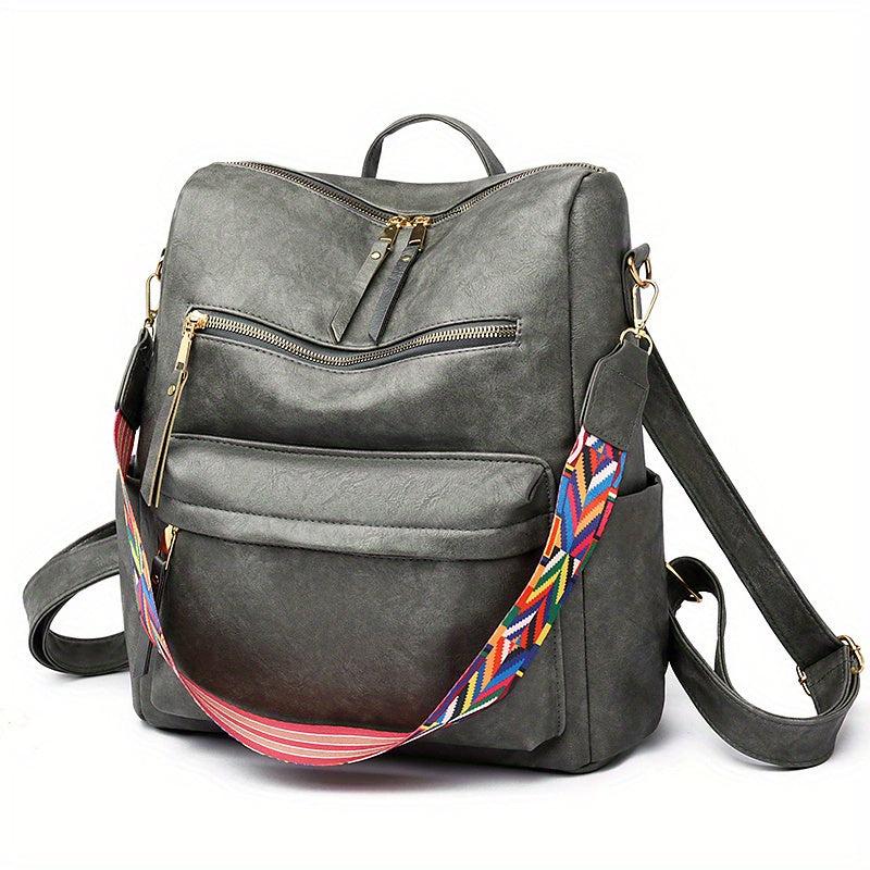 Large Capacity PU Leather School Backpack
