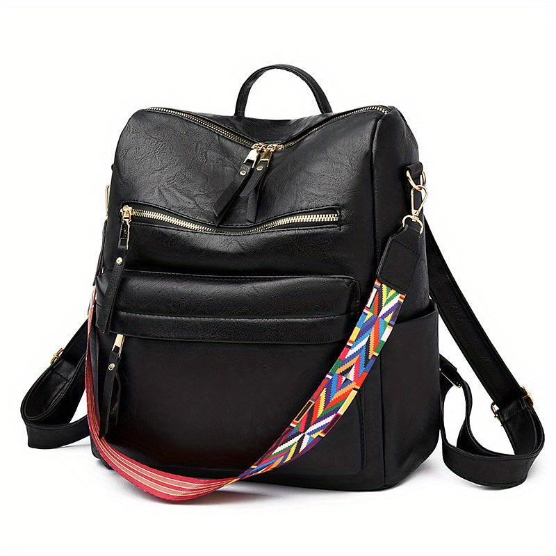 Large Capacity PU Leather School Backpack