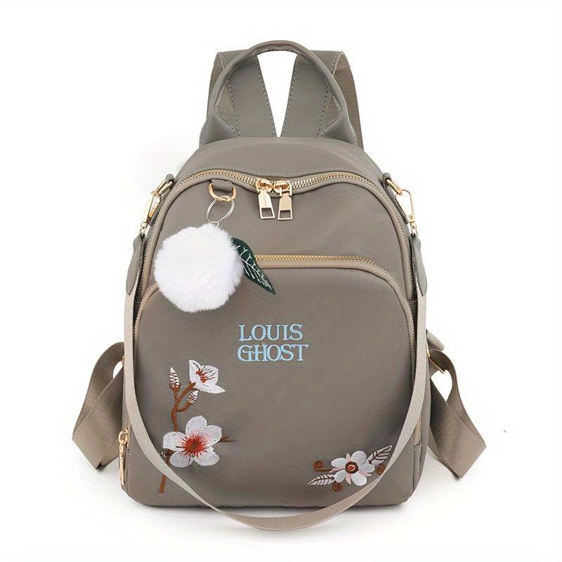 Floral Embroidery Backpack Purse Nylon Shoulder Bag Travel Daypack 10x9 Inch