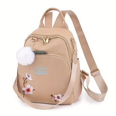 Floral Embroidery Backpack Purse Nylon Shoulder Bag Travel Daypack 10x9 Inch