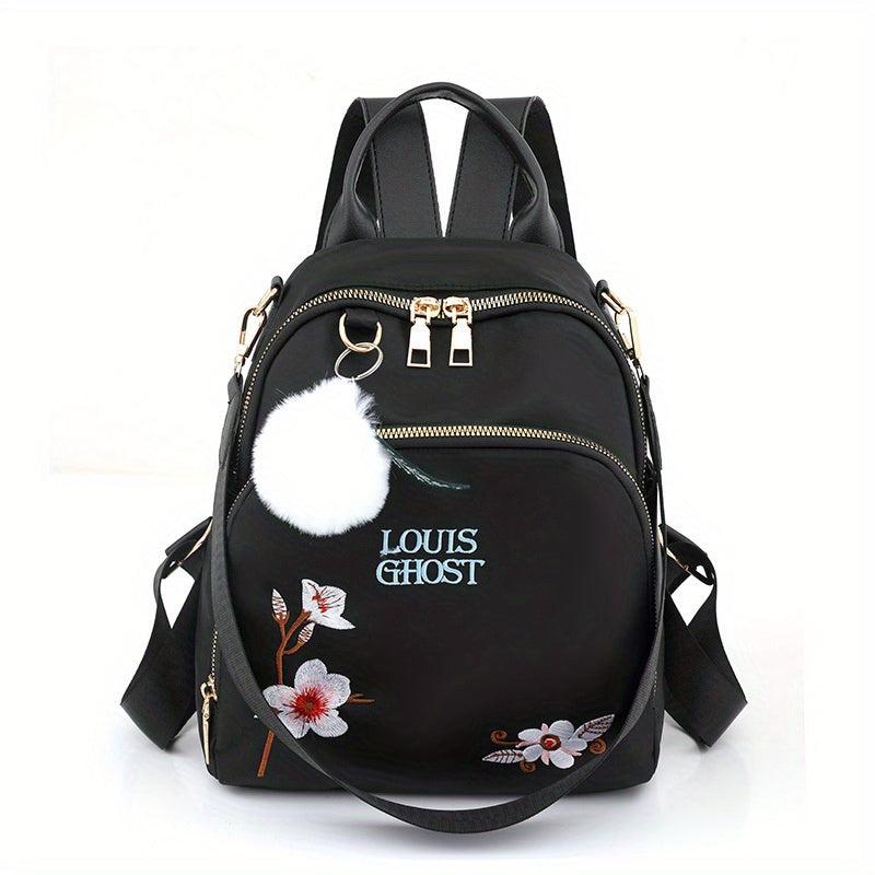 Floral Embroidery Backpack Purse Nylon Shoulder Bag Travel Daypack 10x9 Inch