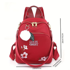 Floral Embroidery Backpack Purse Nylon Shoulder Bag Travel Daypack 10x9 Inch