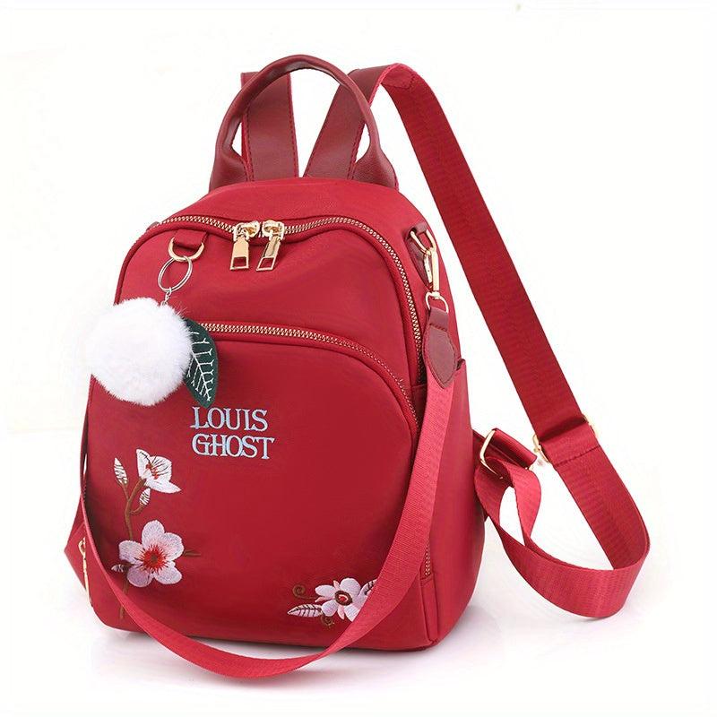 Floral Embroidery Backpack Purse Nylon Shoulder Bag Travel Daypack 10x9 Inch