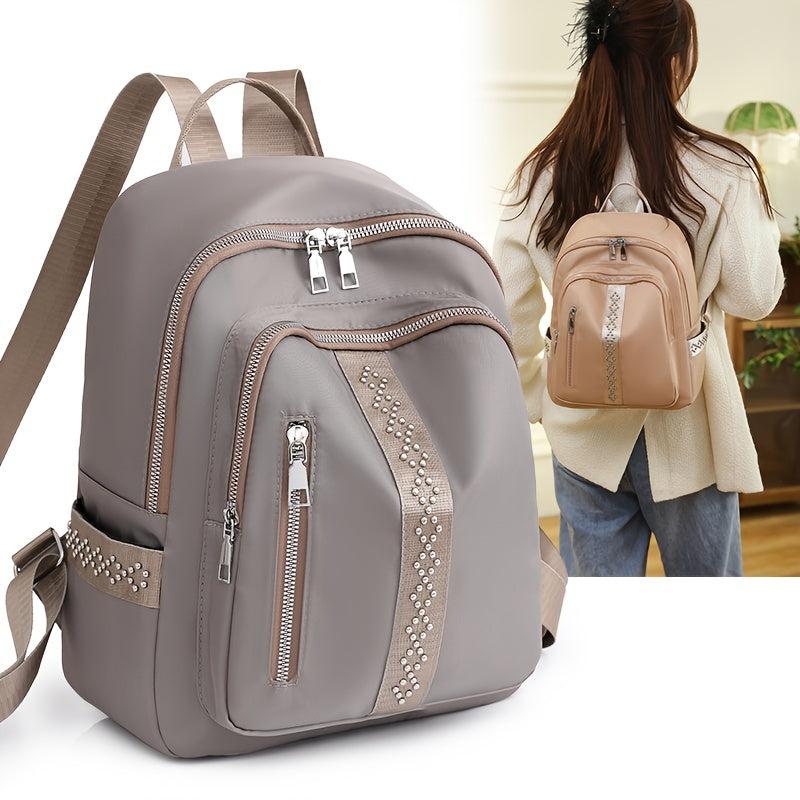 Studded Decor Backpack Women's Travel Nylon Bookbag