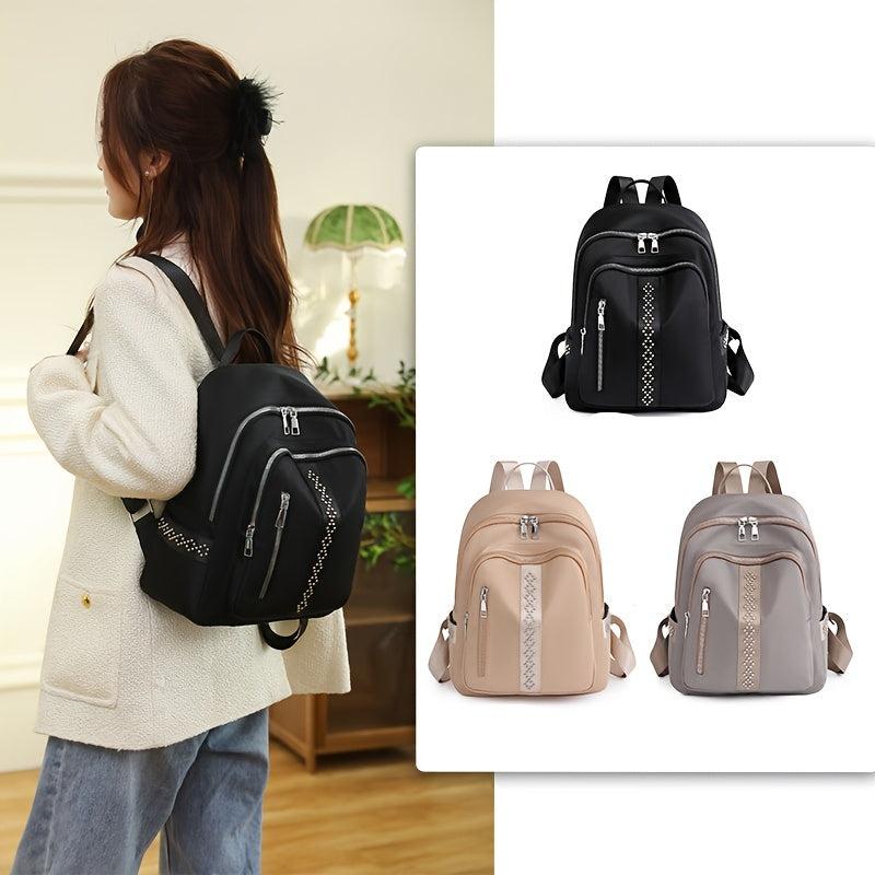 Studded Decor Backpack Women's Travel Nylon Bookbag