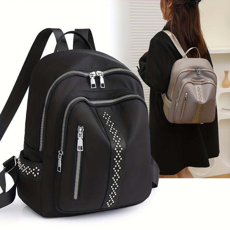 Studded Decor Backpack Women's Travel Nylon Bookbag