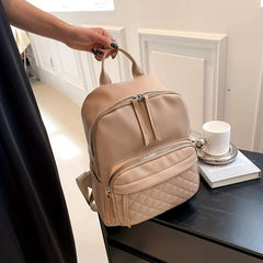 Argyle Quilted Backpack PU Leather Schoolbag Work & Travel