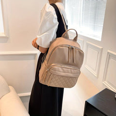 Argyle Quilted Backpack PU Leather Schoolbag Work & Travel