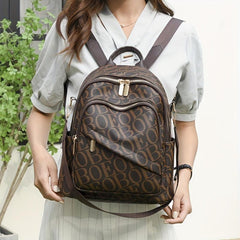 Vintage Letter Printed Backpack PU Leather Casual Travel Bag