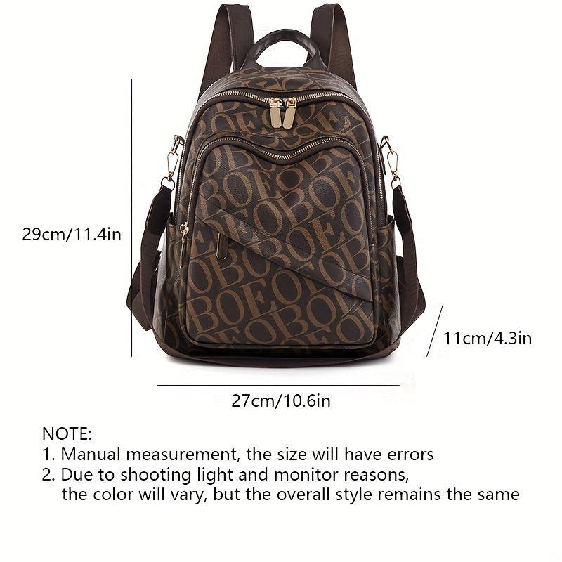 Vintage Letter Printed Backpack PU Leather Casual Travel Bag