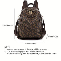 Vintage Letter Printed Backpack PU Leather Casual Travel Bag