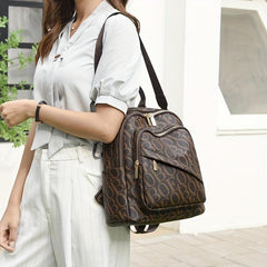 Vintage Letter Printed Backpack PU Leather Casual Travel Bag