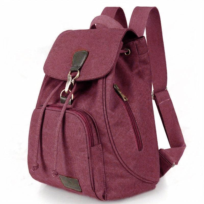 Vintage Canvas Flap Backpack School Bag Drawstring Daypack