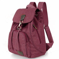 Vintage Canvas Flap Backpack School Bag Drawstring Daypack