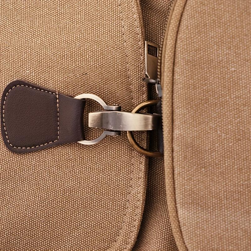 Vintage Canvas Flap Backpack School Bag Drawstring Daypack